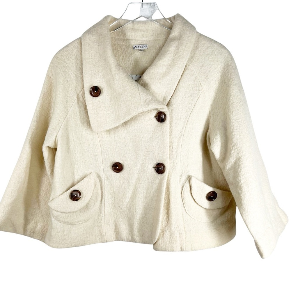 VINTAGE AVALIN Women’s XS Ivory Boiled Wool Double Breasted Crop Jacket